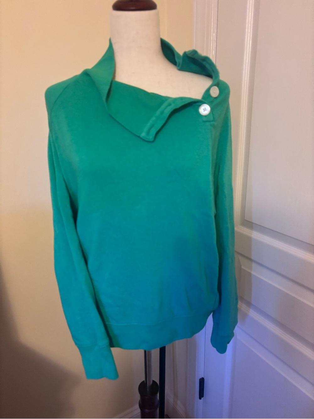 J Crew Women's Green Button-Accent Pullover Sweatshirt